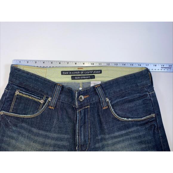 Levis Size 34 Slim Straight Fit Medium Wash Blue Denim Jeans Red Tab Flap Pocket - Picture 2 of 11